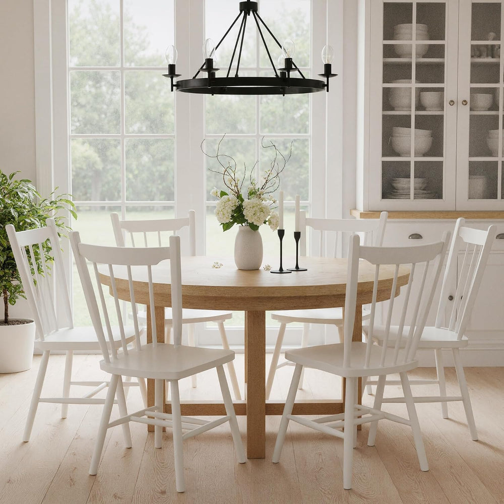 HNY White Windsor Dining Chairs Set of 4, Farmhouse Wooden Kitchen Chairs wit...