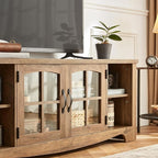 LINSY HOME TV Stand for 75 Inch TV, Modern Farmhouse Entertainment Center with Storage Cabinets and Glass Doors, Tall Media Console Table for Living Room, Bedroom, Large Long Television Stand, Brown