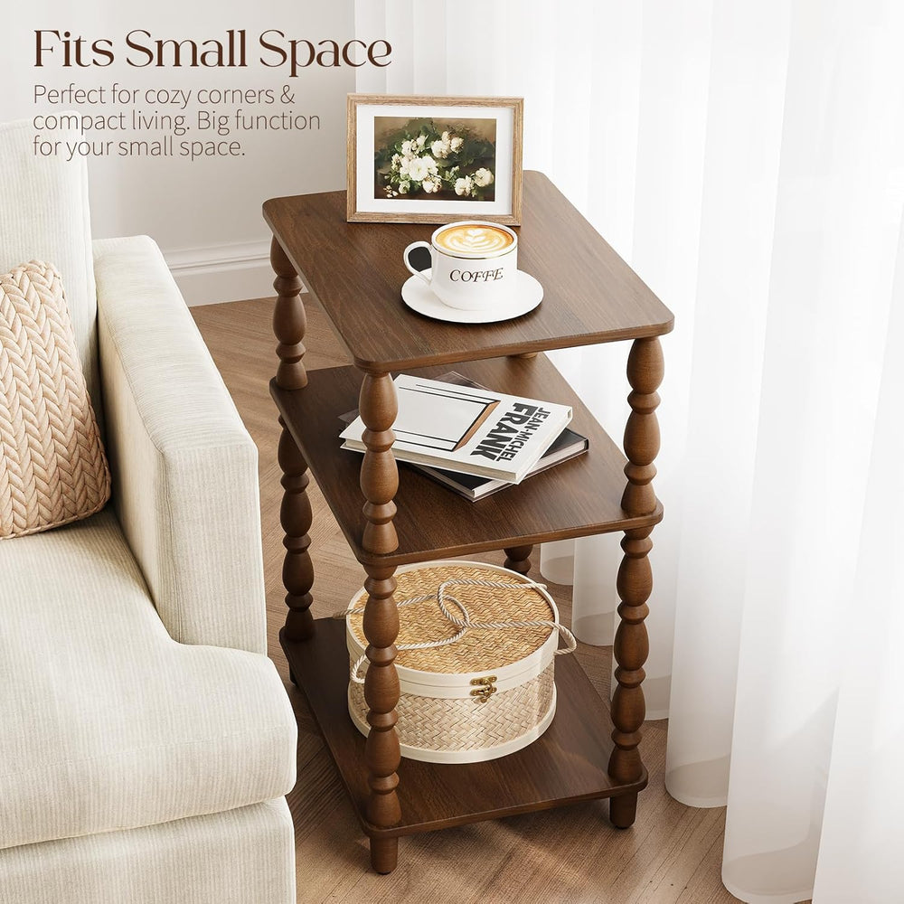 Yoobure Small Side Table - Walnut End Tables Living Room with Spindle Legs