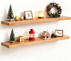 Fun Memories Rustic Elm Wood Floating Shelves, 30 Inch Wall Shelf Set of 2, Wooden Bathroom Shelves with Heavy-Duty Bracket, Storage & Display Shelf for Kitchen, Bedroom, Living Room