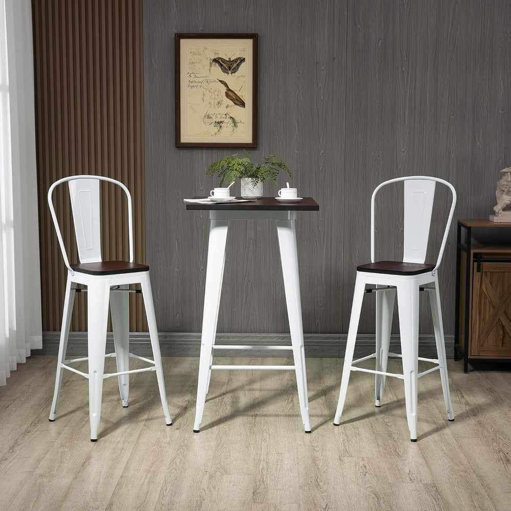 HOMCOM 3 Piece Industrial Dining Table Set, Bar Height, White and Brown