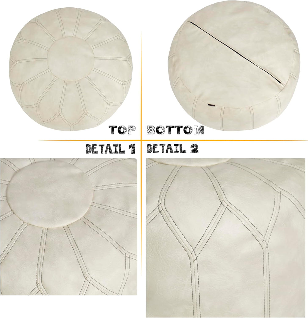 Thgonwid Unstuffed Moroccan Faux Leather Pouf Ottoman Cover with Storage - Bo...