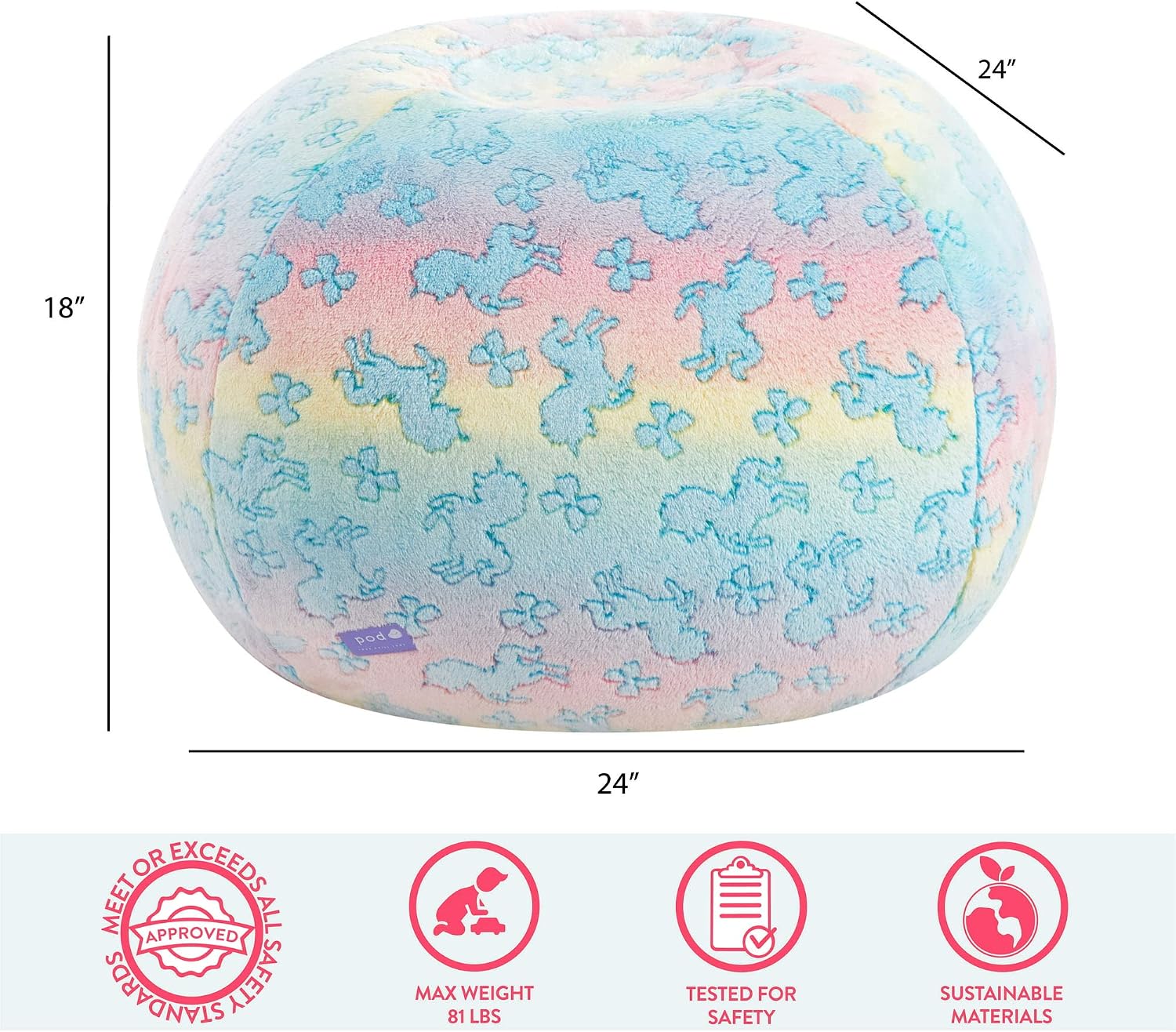 Idea Nuova Nickelodeon JoJo Siwa Embossed Faux Fur Round Bean Bag Chair for Kids,24"x24"x18"