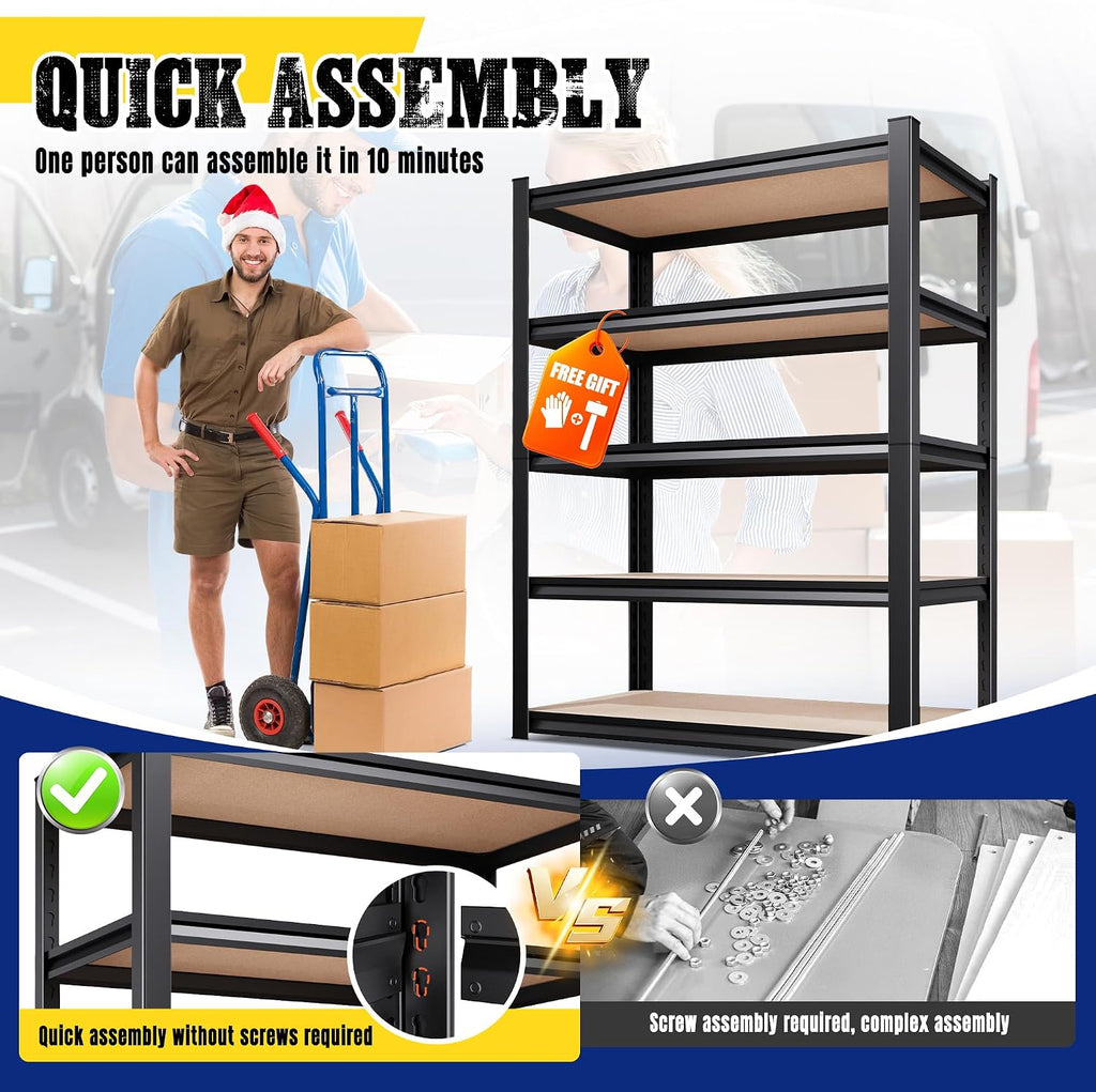 71"H x 28"W x 12"D Garage Shelving Unit, 5-Tier Heavy Duty Metal Storage Shelves 1900 LBS Capacity, Adjustable Utility Steel Racks and Shelving for Garage, Pantry, Basement, Warehouse, Black