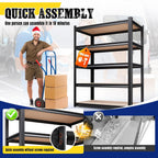 71"H x 28"W x 12"D Garage Shelving Unit, 5-Tier Heavy Duty Metal Storage Shelves 1900 LBS Capacity, Adjustable Utility Steel Racks and Shelving for Garage, Pantry, Basement, Warehouse, Black
