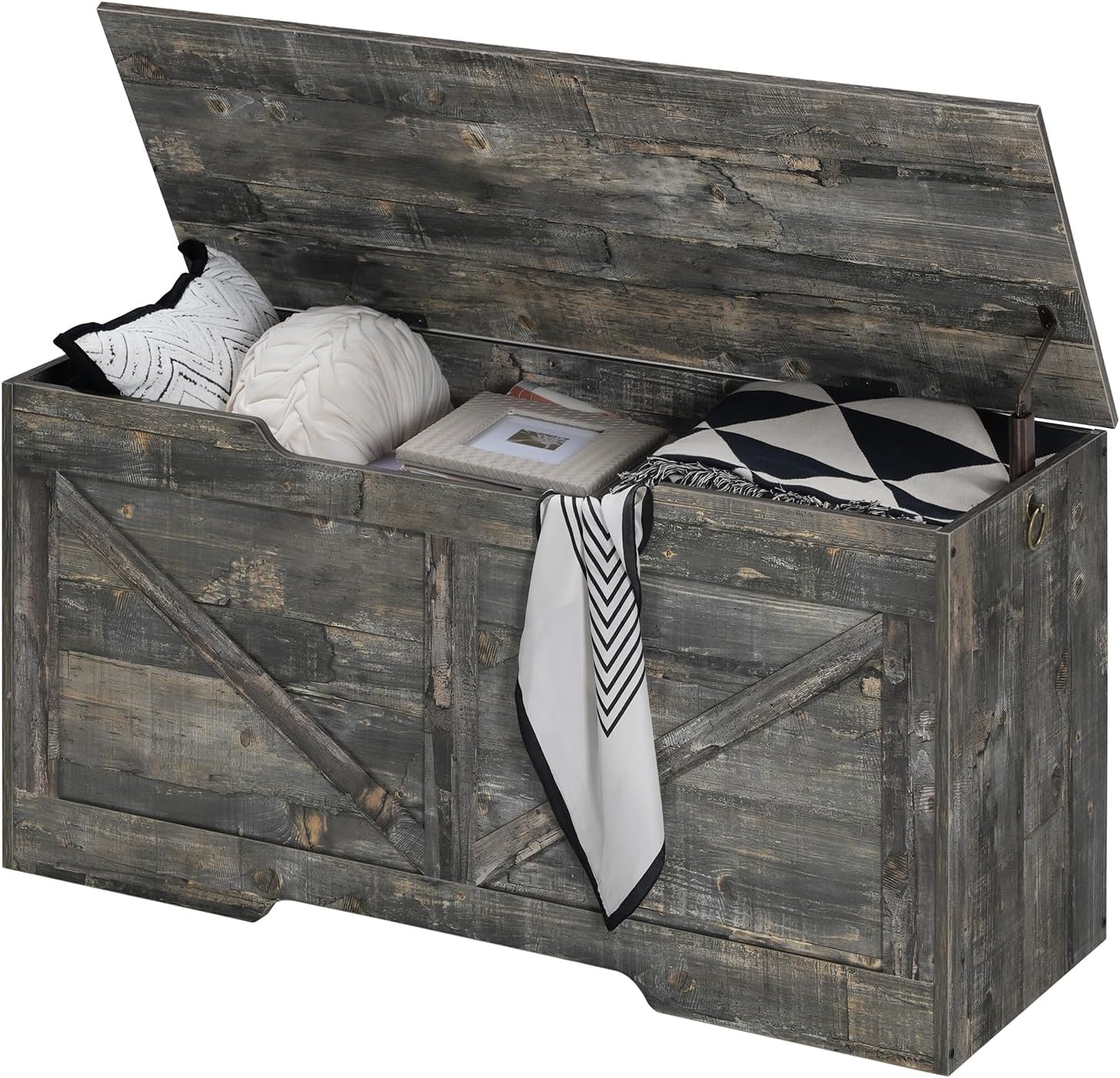 HOOBRO Storage Bench, 39.4” Retro Wooden Storage Chest with U-Shaped Cut-Out Pull, Safety Hinge, Supports 220 lb and Easy Assembly for Toy Box Organizer (Vintage Gray) VP771CW01