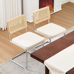 Zesthouse Natural Rattan Dining Chairs Set of 2, Mid Century Modern Dining Chairs with Solid Wood Back & Chrome Base, for Kitchen Living Room, Breuer Design Inspired, Upholstered Linen Fabric, Beige