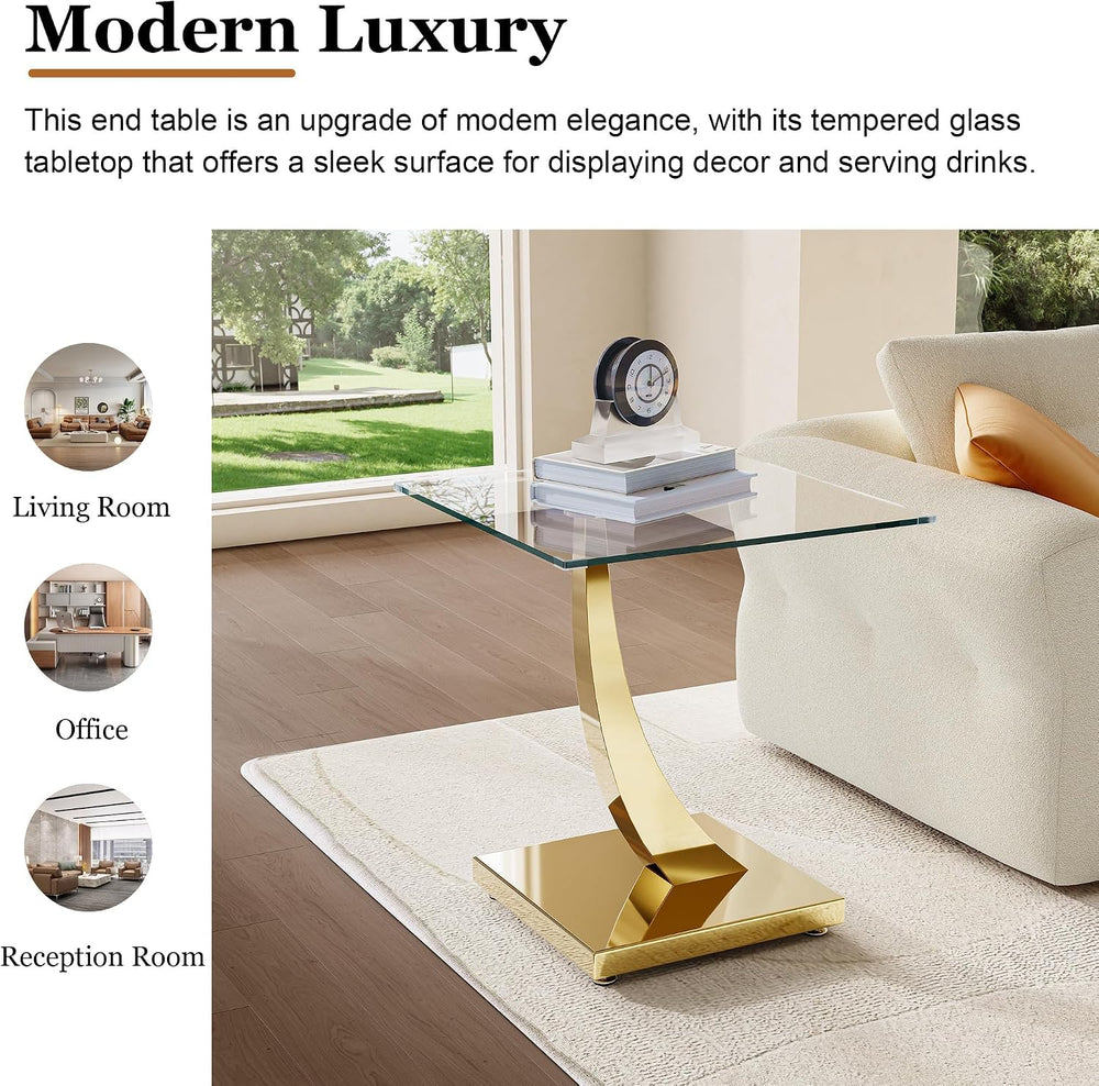 23" Glass End Table, Modern Square Side Table with Tempered Glass Top an...