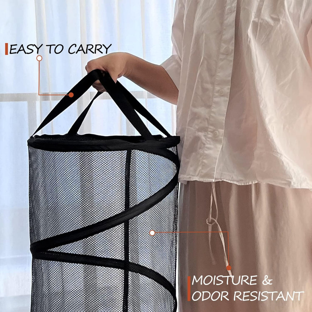BATTOO 2 Pack Large Collapsible Laundry Basket Foldable Mesh Pop Up Hamper with Handles for Laundry Room, Bathroom, Kids Room, College Dorm, Travel, Storage Organizer Black