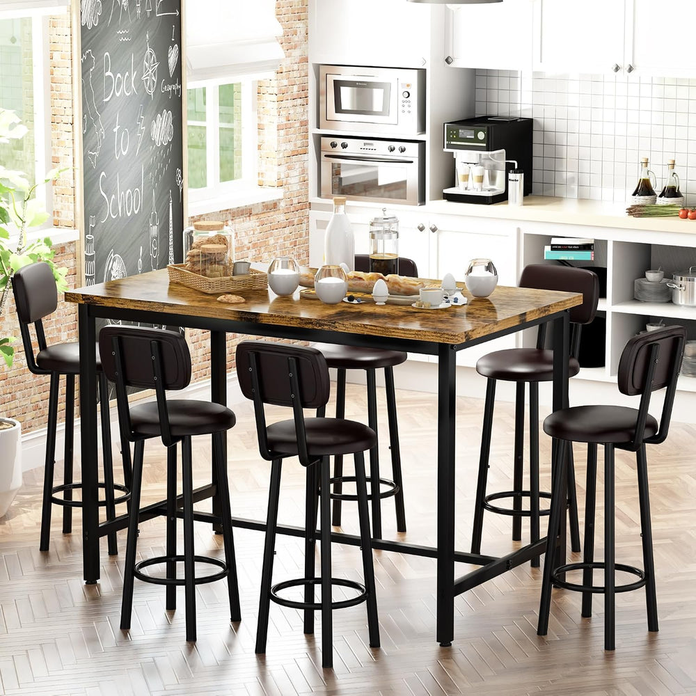 Recaceik 50" Dining Table Set for 6, 7-Piece Counter Height Bar Table Se...