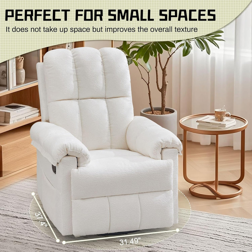 Korser Recliner Chair, Swivel Rocker Recliner Chair for Adults, Small Recliners for Small Spaces, Upholstered Manual Recliner with Side Pockets, Nursery Rocking Chair for Living Room, Chenille, Beige