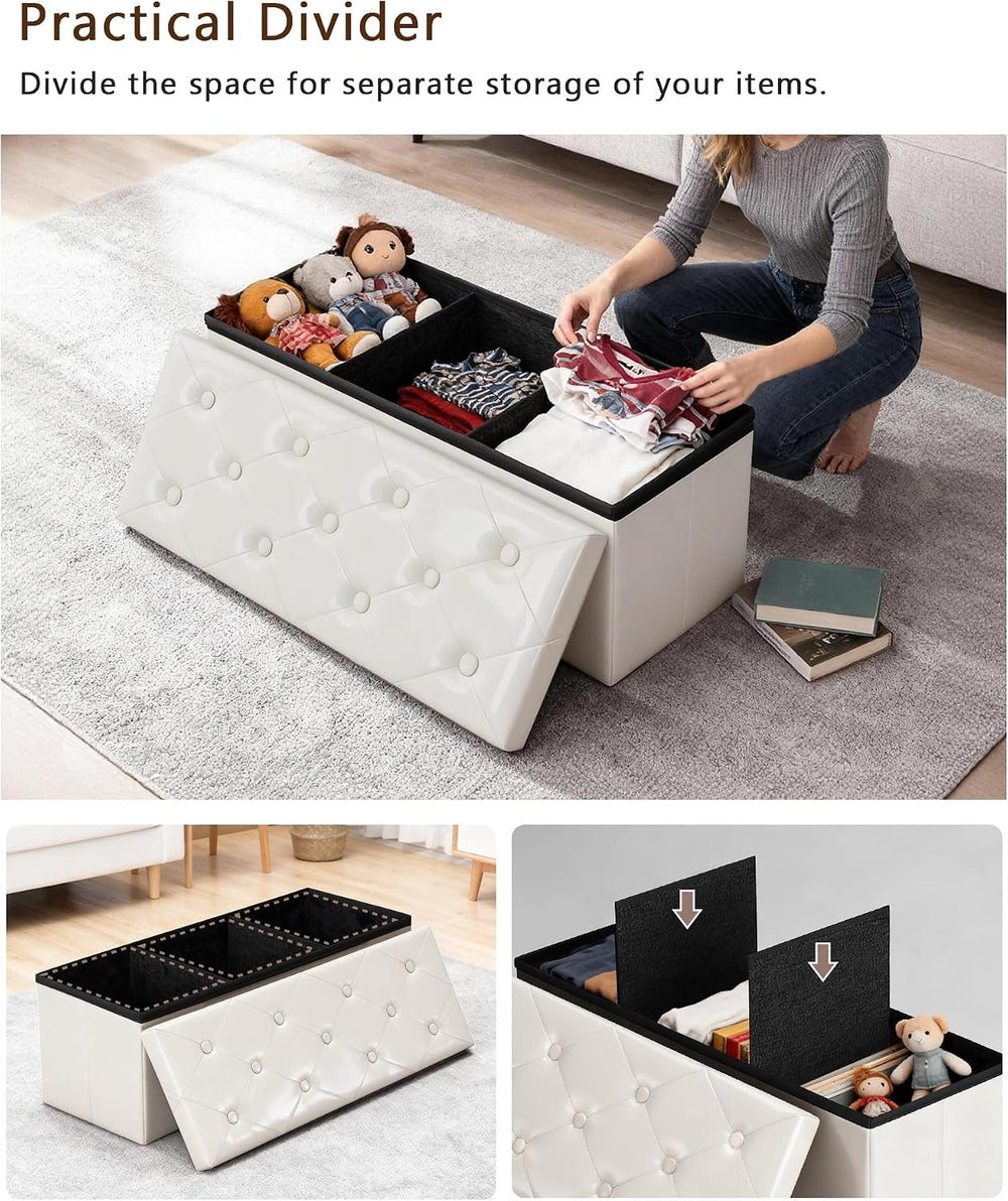 GLAXYFUR 43 Inches Storage Ottoman Bench, Folding Ottoman with 2 Dividers | E...