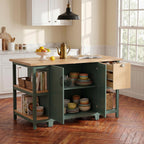 Christopher Knight Home Aaron 58" Kitchen Island with Storage, Modern Island Table for Kitchen, Storage Cabinet with Open Shelves, Wooden Kitchen Prep Table, Coffee Station Cabinet, Green+Natural