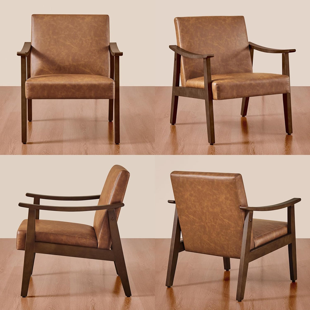 Yaheetech Accent Chairs Set of 2, Mid-Century Faux Leather Armchairs Brown | ...