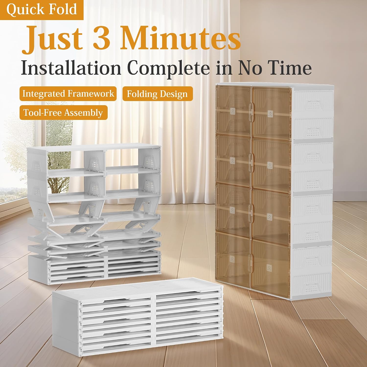 Foldable Shoe Rack Organizer for Entryway with Clear Magnetic Doors - Large Capacity Shoe Cabinet for Boots, Sneakers & All Shoes, Easy Assembly, White 9-Tier 36 Pairs