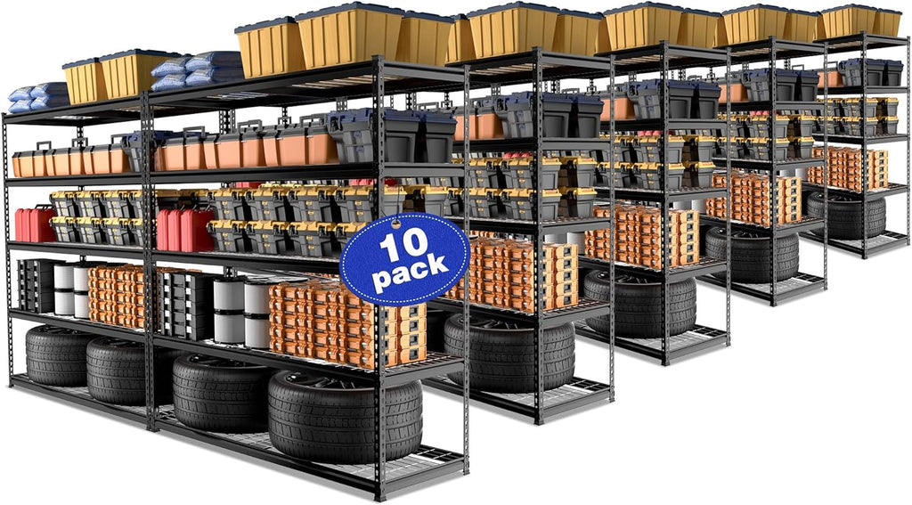 WORKPRO 4000LBS Heavy Duty Shelving, 48”W x 24”D x 72”H, 5-Tier Storage Shelves, Adjustable Metal Shelving, Garage Shelving for Basement, Warehouse, Workshop, 10 Pack