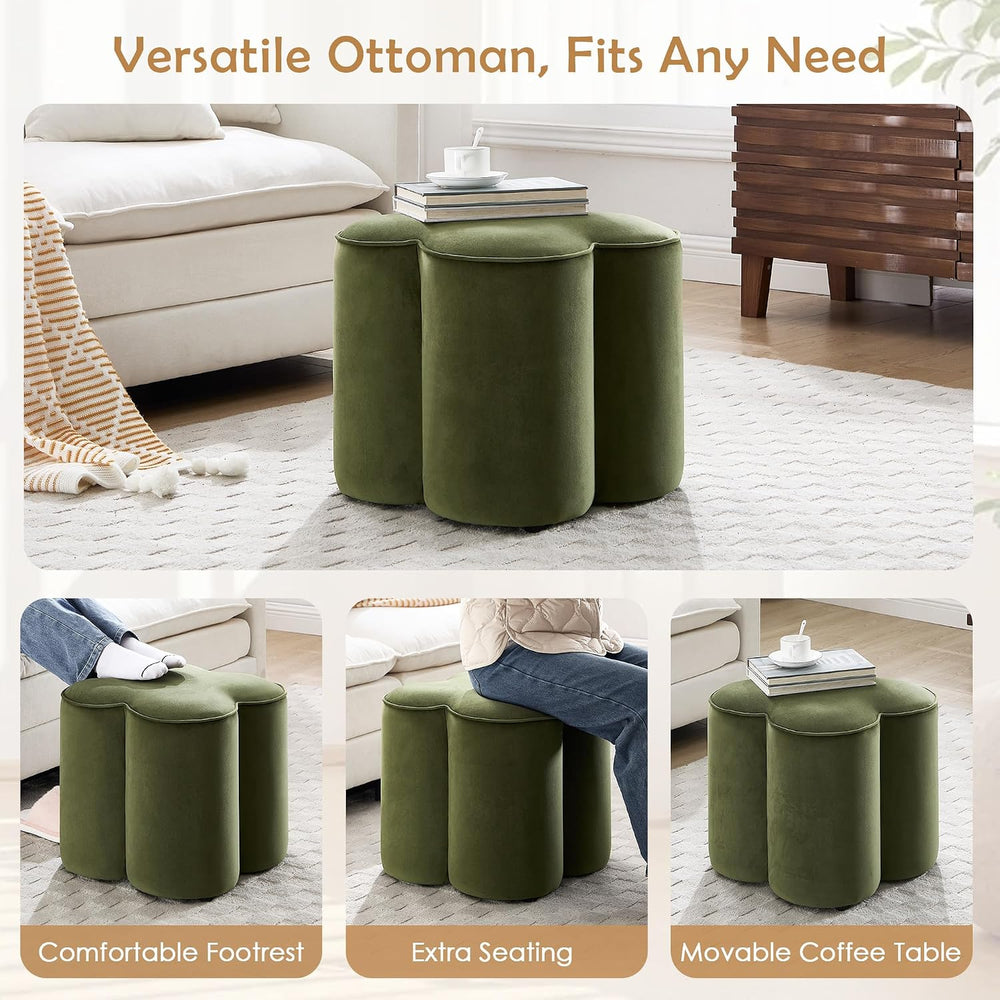 Olive Green Velvet Ottoman Set of 2, Modern Small Vanity Stool | Multi-Functi...