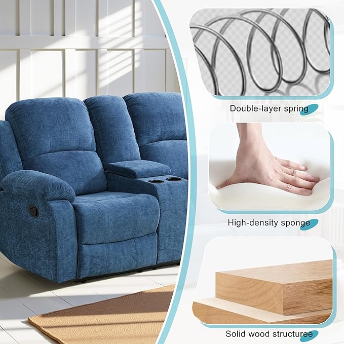 Recliner Sofa Set Couches for Living Room Chair Fluffy Fabric Living Room Furniture Sets, Adjusted Loveseat Loveseat Reclining Couch Furniture Sofa Set for Theater Seating, Light Blue