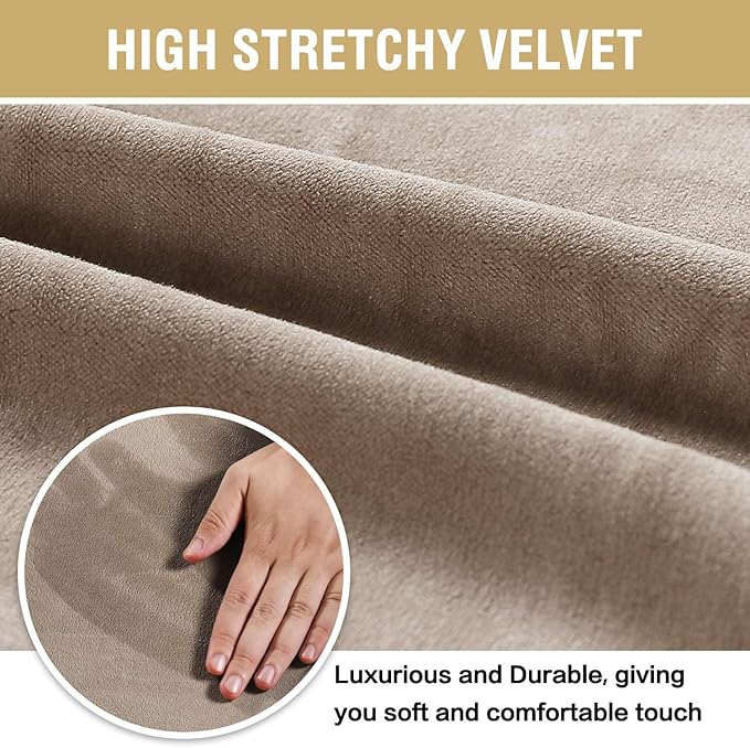 H.VERSAILTEX Velvet Dining Chair Covers Stretch Chair Covers for Dining Room Set of 6 Parson Chair Slipcovers Chair Protectors Covers Dining, Soft Thick Solid Velvet Fabric Washable, Taupe