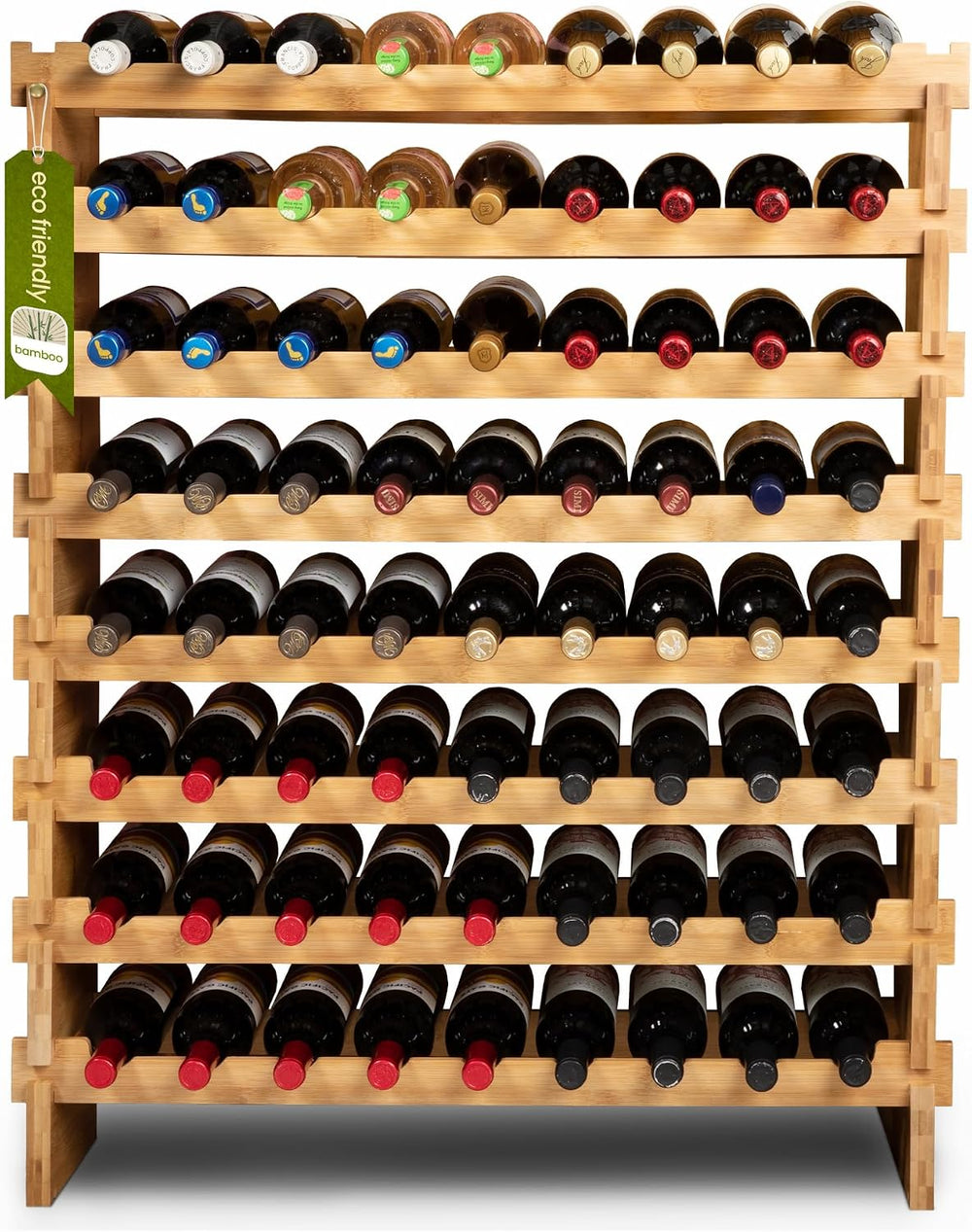 72 Bottle Wine Rack – Modular Freestanding Bamboo Wine Storage Shelf for Home...