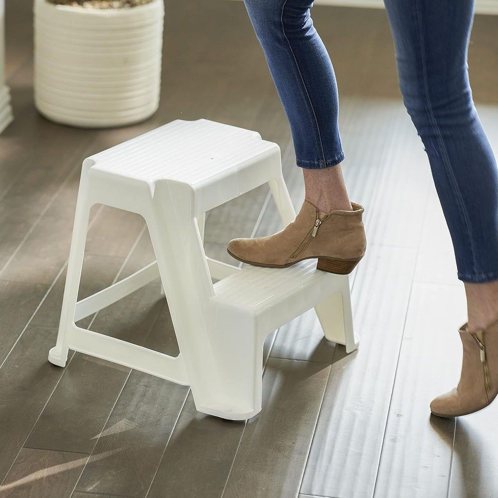 Gracious Living 2-Step Plastic Stool, 300 Lb Capacity, White | Portable Step ...