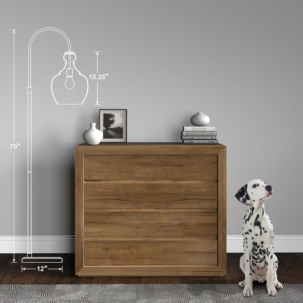 Henn&Hart Arc Floor Lamp with Glass Shade in Blackened Bronze/Seeded, Flo...
