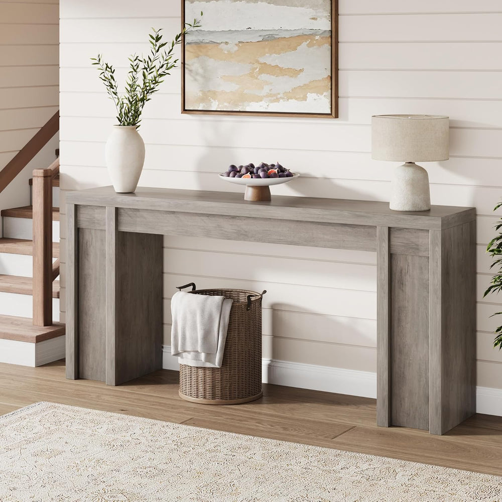 Garvee 70.9 in Gray Entryway Table, Wooden Farmhouse Console Table Below Moun...
