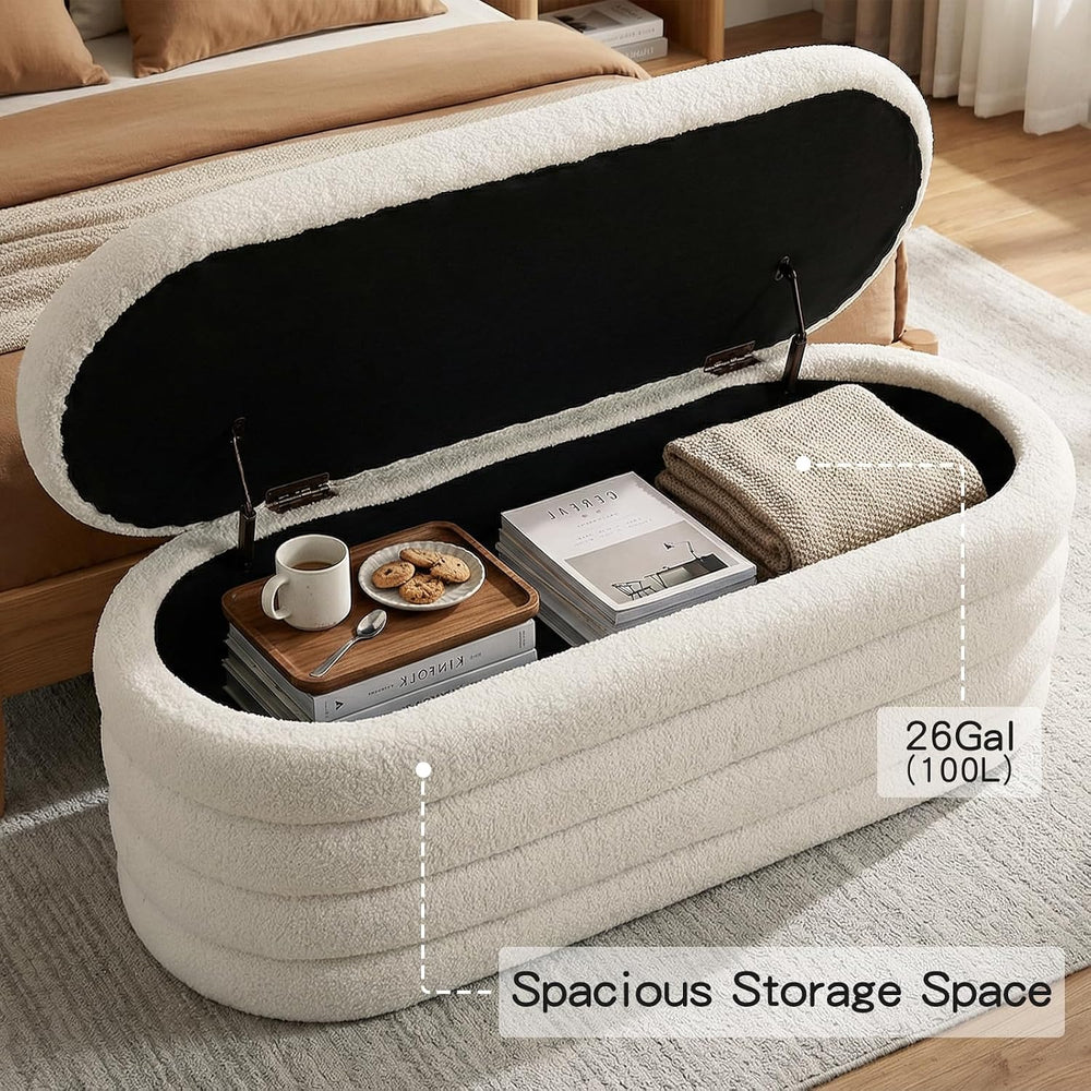 Furniliving Storage Ottoman Bench, 45'' Upholstered Boucle Ottoman wi...