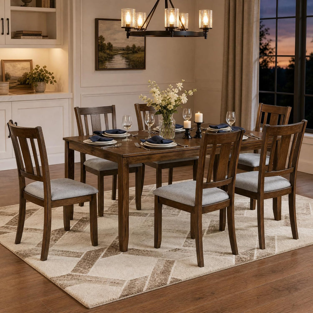 7-Piece Dining Table Set, Counter Height Kitchen Set with Rectangular Table &...