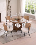 BedsPick Rattan Dining Chairs Set of 2 - Farmhouse Upholstered Cane Back Kitchen Chair with Boucle Cushion, Wingback Dining Room Seat with Metal Legs for Home, Kitchen (Brown)