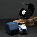 Oirlv Luxury Hexagonal Leather Watch Travel Case Single Watch Box for Men Portable Jewelry Storage Roll Organizer(1-Slot,Blue)