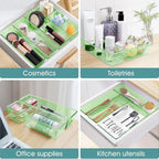 WOWBOX 25 PCS Plastic Drawer Organizer Set, 4 Sizes Desk Drawer Divider Organizers and Storage Bins for Makeup, Jewelry, Gadgets for Kitchen, Bedroom, Bathroom, Office, Clear Green