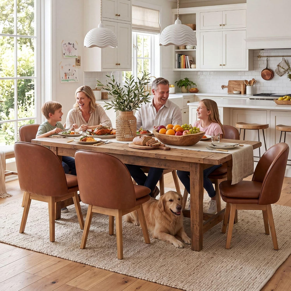 ROCITY Swivel Dining Chairs Set of 6, Faux Leather Kitchen Chairs with Solid ...