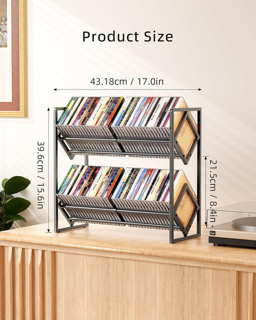 2-Tier CD Storage Metal Display Shelf, CD Holder Rack with Adjustable Divider, Store up to 80 CDs for Non-slip Feet, Modern for Music Collection Enthusiasts Home Organization and Decor