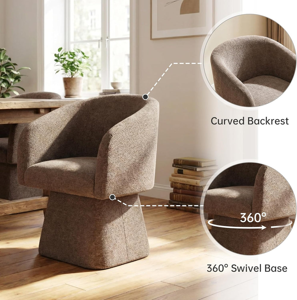 VKNOW Upholstered Swivel Dining Chairs Set of 2 with Barrel Back and Arm | Mo...