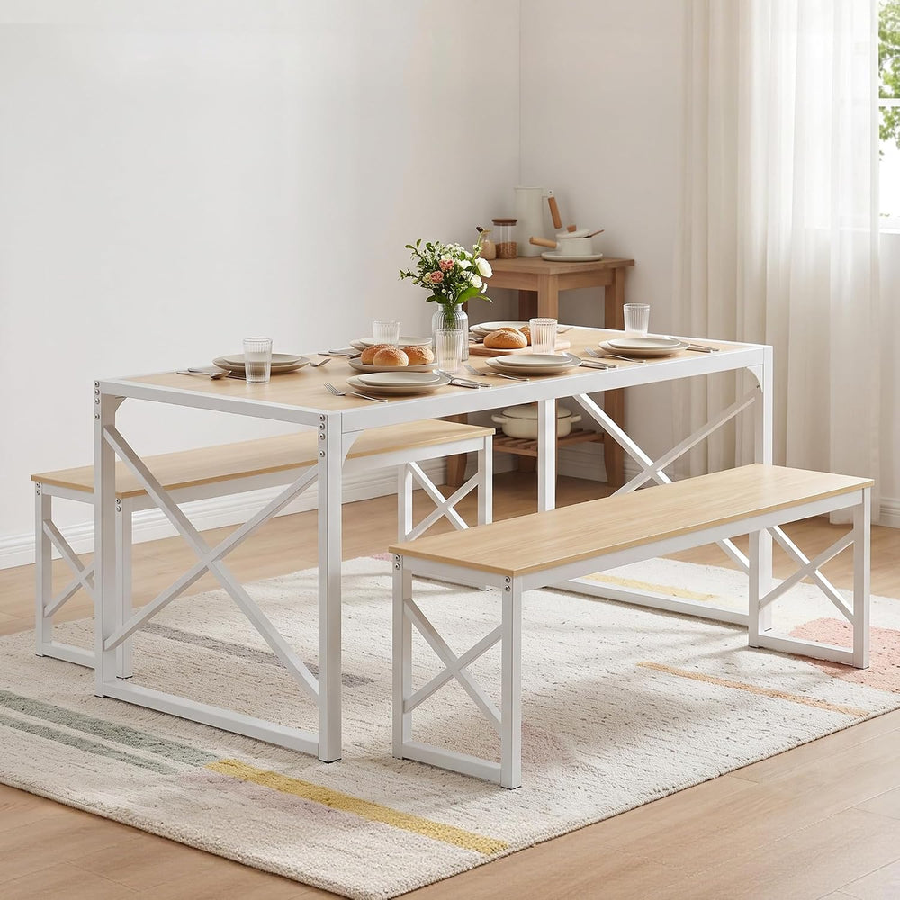 VECELO 55” Kitchen Dining Table Set for 4, Heavy-Duty Steel Frame & Wood-...