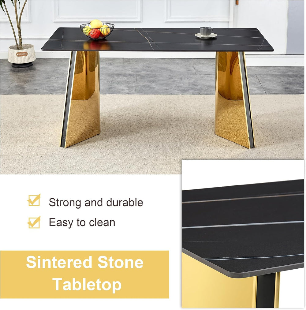 TesNus 7 Pieces Dining Table Set,63" Marble Kitchen Room Table with 6 Bl...
