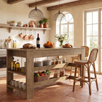 Tribesigns 55" Kitchen Island with Drawers, 2-Tier Farmhouse Wood Stationary Island Table with Storage and Open Shelf, Coffee Bar Table for Kitchen, Dining Room, Small Space, Brown