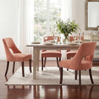 UVV Wooden Dining Chairs Set of 2, Mid Century Modern Upholstered Dining Room Chair Kitchen Chairs, Chenille Dinner Chair with Solid Wood Legs for Kitchen Dining Room, Orange