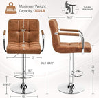 Yaheetech Bart Stools Set of 4, PU Leather Adjustable Barstools with Armrest, Counter Height Stool Chairs with Thickened Seat Cushion for Kitchen Island, Retro Brown