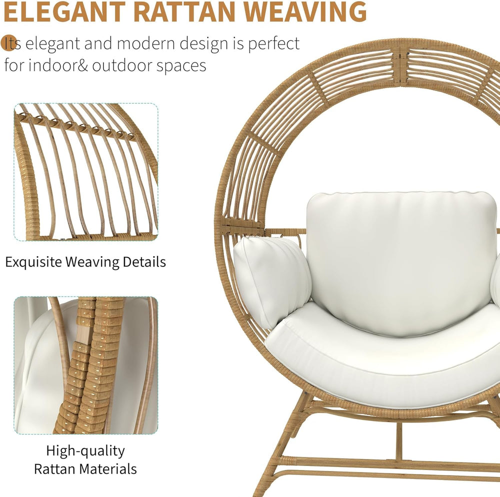 Fancyango Egg Chair Outdoor Indoor, Oversized Rattan Chair with Thicken Cushi...