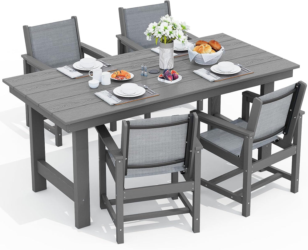 SERWALL 5 Pcs HDPE Patio Dining Set, HDPE Dining Set for 4, Gray