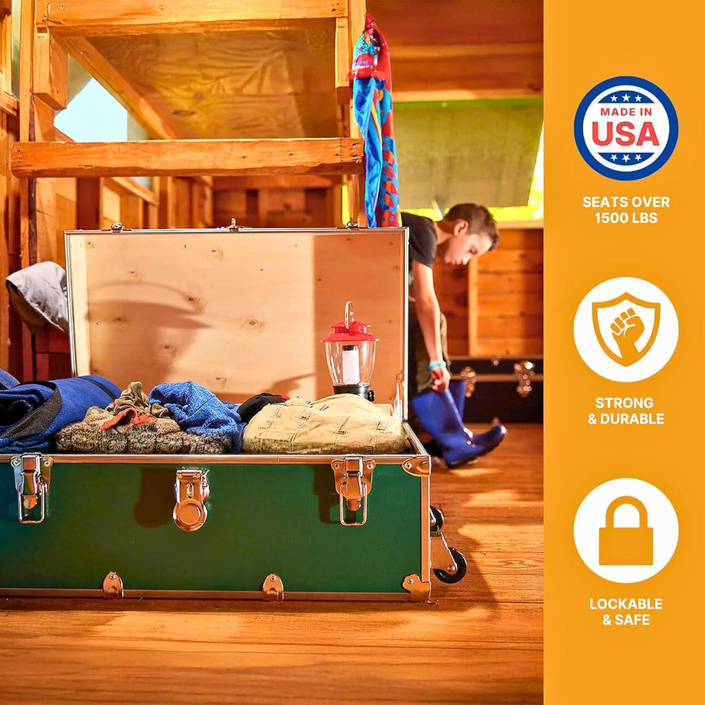 Rhino Classic Camp & College Trunk with Wheels, Footlocker, Dorm Storage | 30"L x 17"W x 13"H, 1500+ lb Capacity, Baltic Birch Plywood, Nickel Plated Steel, Lockable, College Dorm, Summer Camp