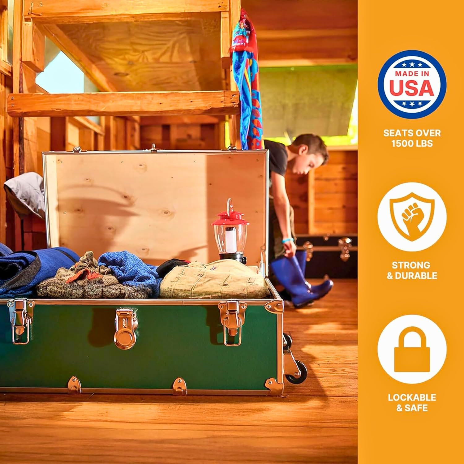 Rhino Classic Camp & College Trunk with Wheels, Footlocker, Dorm Storage | 30"L x 17"W x 13"H, 1500+ lb Capacity, Baltic Birch Plywood, Nickel Plated Steel, Lockable, College Dorm, Summer Camp