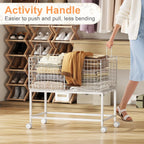 Large Rolling Laundry Basket Cart,Wire Laundry Hamper Cart with Handle and Wheels,White High Laundry Hamper for Laundry Room,Bedroom and Bathroom-120L White (29.5" L*19.7" W*27.95" H inch)