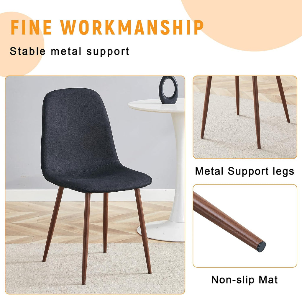 Extendable Dining Table Set for 8, 63-79 Inch Brown Kitchen Table Set with 8 Black Linen-Cotton Chairs with Walnut Metal Legs,Wood Storage (Table + Black Walnut Chairs, 1 Table + 8 Chairs)