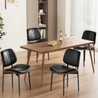 REONEY Dining Chairs Set of 4, Mid-Century Modern Upholstered PU Leather Chairs with Walnut Bentwood Back and Metal Legs Adjustable Feet for Kitchen Dining Room, Black Shell Strips