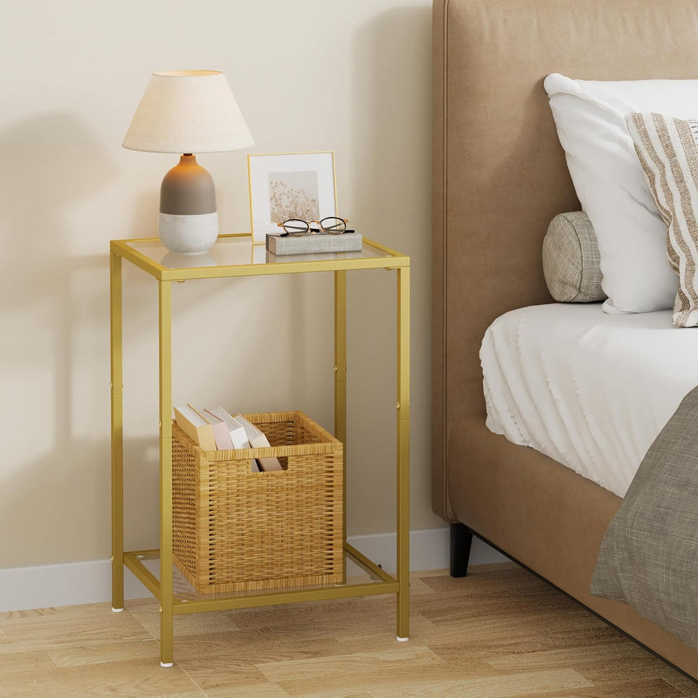 HOMSHO Side Tables Set of 2, End Tables with Tempered Glass, 2-Tier Nightstan...
