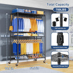 P8 Heavy Duty Clothes Rack（With Extended Width Design） Rolling Clothing Racks for Hanging Clothes，Portable Garment Rack with Lockable Wheels，51.2" W x 15.8" D x 80.5" H，Max Load 700LBS，Black
