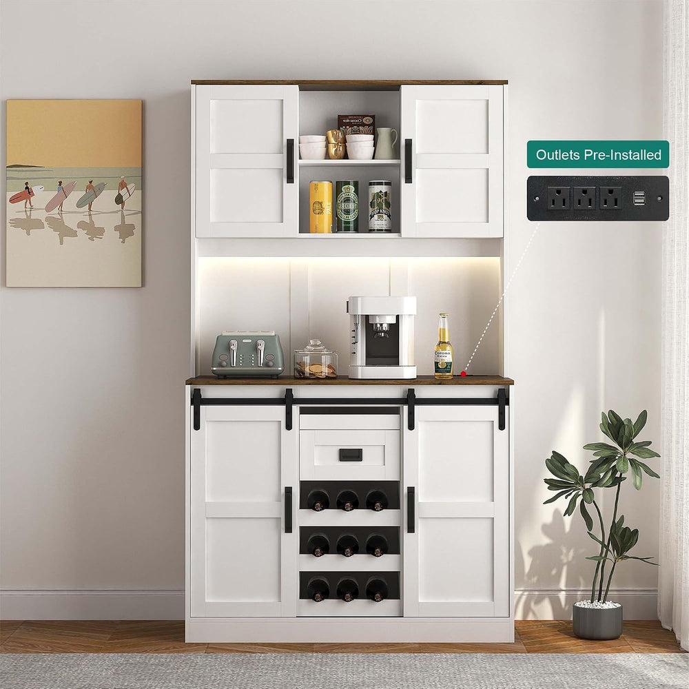 72'' Kitchen Hutch Storage Cabinet Buffet with Drawers, Kitchen Pantr...